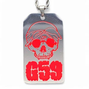 Suicideboys G59 Toe Tag Necklace! Reversible Steel Pendant & Red Enamel + Stainless Steel Chain (Grey59 Yung Xrist Ruby da Cherry Grey Day