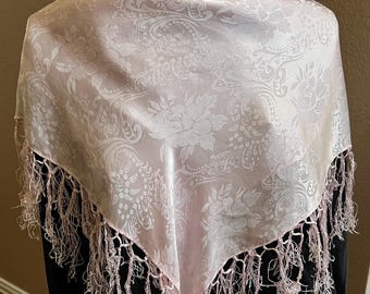 Vintage jacquard-woven silk scarf /piano shawl