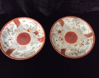 Rare! A Pair of antique  Kutani   Meiji Era plates ( imperfection)