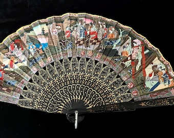 Gorgeous vintage Japan Hand Painted on Paper Folding Fan