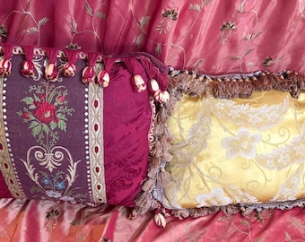 Luxury brocade embroidered Pillow with Tassel Trim