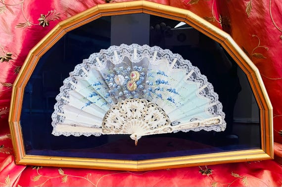 Antique Handmade Lace Fan having Painting