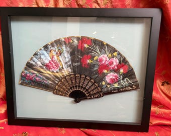 Beautiful vintage framed and carved stick fan