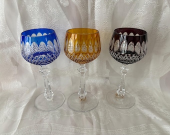 By each: Vintage cut to clear wine glasses