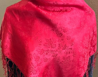 Vintage jacquard-woven silk scarf /piano shawl