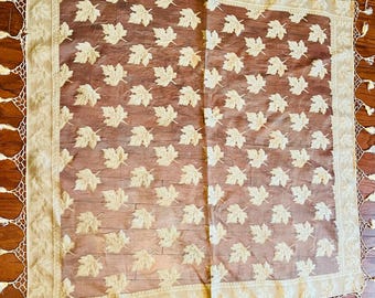 Beautiful vintage sheer golden embroidered scarf /piano shawl