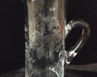 Rarely Found A  Stunning  Vintage Needle Etched Glass Pitcher