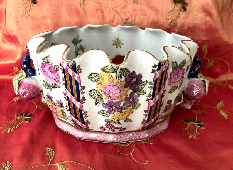 Rare Vintage JUWC 1897 Chinese Export Handpainted Porcelain Jardiniere