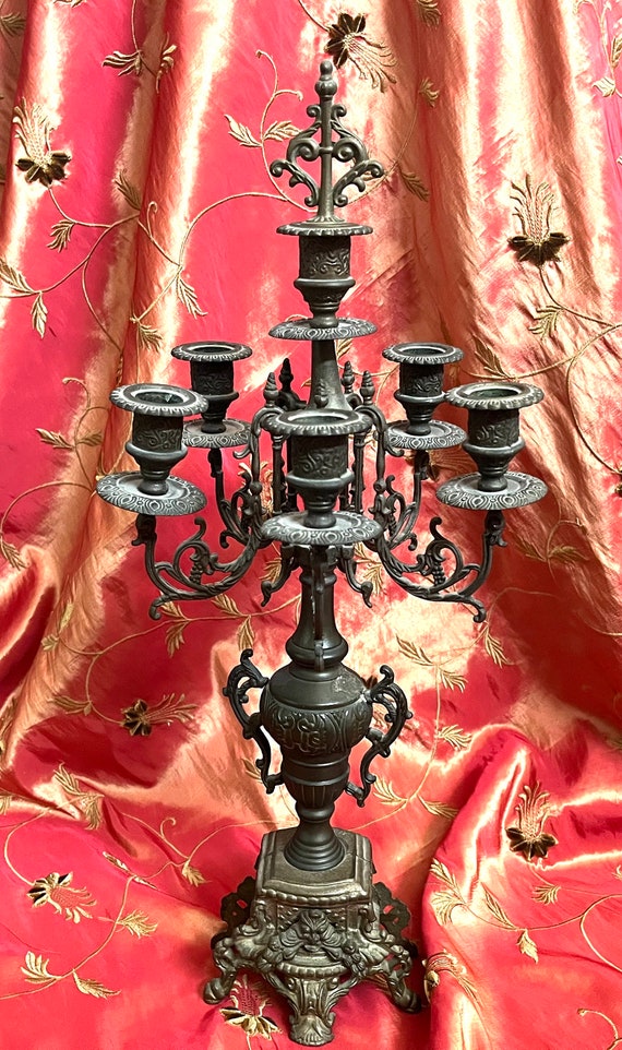 Gorgeous antique French Brass 5-arm Candelabras