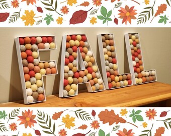 Letras de bolas de fieltro de OTOÑO. Letras grandes, 250 cm (10 pulgadas) de alto, ideales para decoración de otoño
