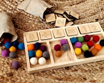 Bandeja de conteo Montessori / Juguete educativo para aprender números y contar / Herramienta de matemáticas para la escuela en casa