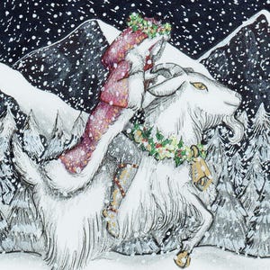 Snow Globe Print, yule art, drawing print, original art, fairytale art, whimsical home decor