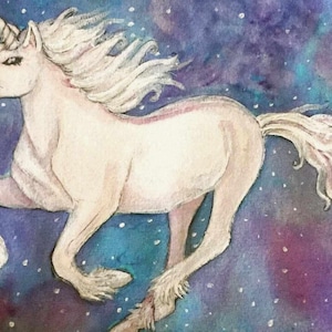 Unicorn print, original art, fairytale art, whimsical home decor