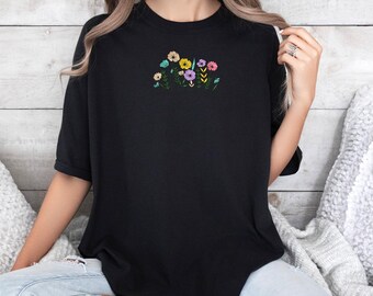 Comfort Colors Wildflower Tshirt Embroidered Shirt Floral Crewneck
