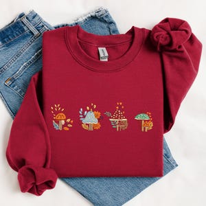 Mushroom Embroidered Sweatshirt, Mushroom Embroidered Tshirt Hoodie, Embroidered Crewneck, Gift For Her, Birthday Gift, Mother&#39;s Day Gift