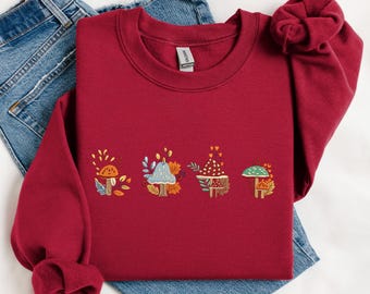 Paddenstoel geborduurd sweatshirt, paddenstoel geborduurde tshirt hoodie, geborduurde ronde hals, cadeau voor haar, verjaardagscadeau, Moederdagcadeau