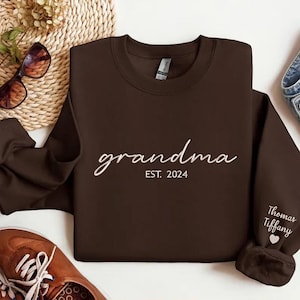 Custom Grandma Sweatshirt With Grandkids Names On Sleeve, Personalized Granny Hoodie, Grandma Outfit, Gigi Mimi Crewneck, Mothers Day Gift