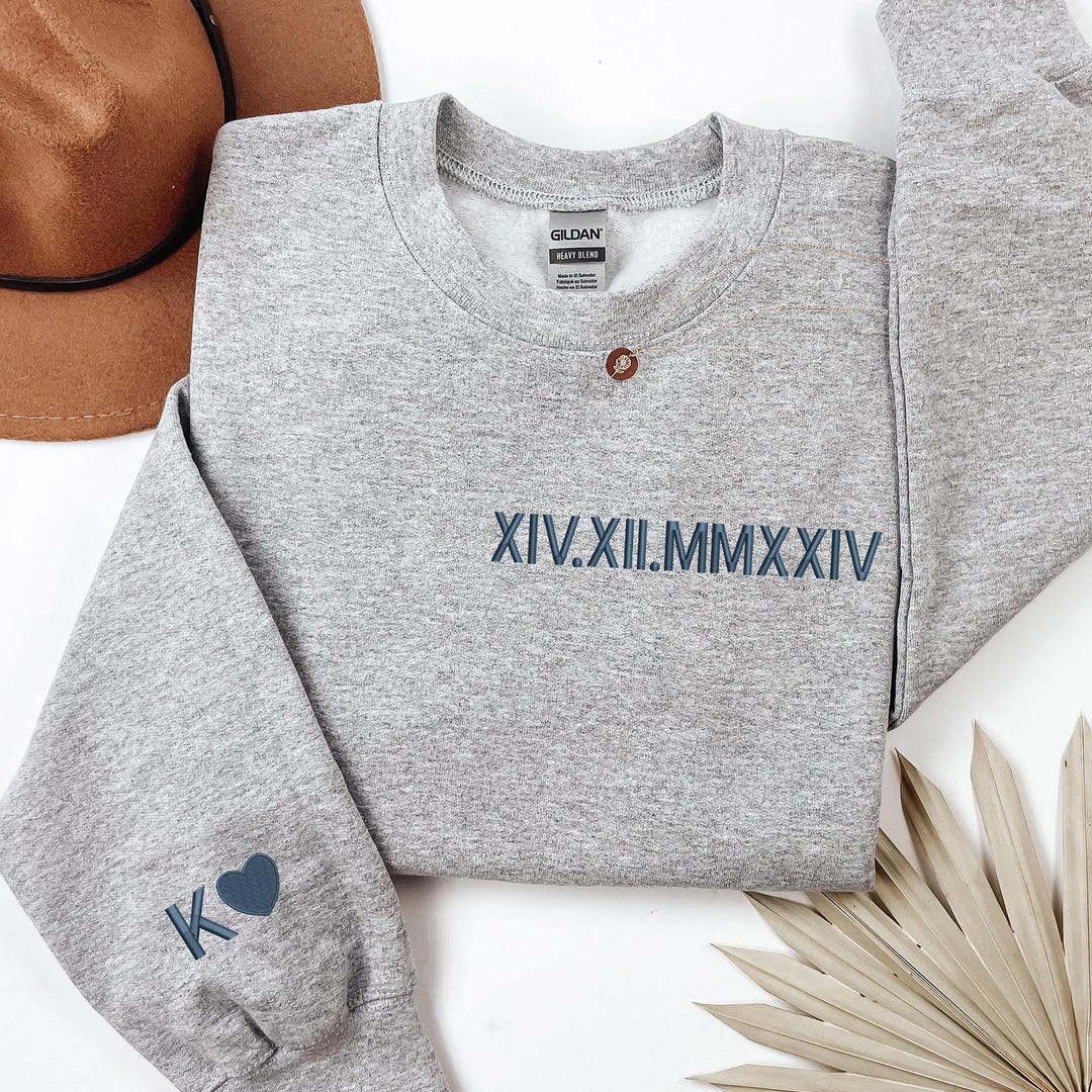 Custom Embroidered Roman Numeral Sweatshirt Couple Hoodie Initial on ...