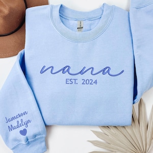 Custom Grandma Sweatshirt With Grandkids Names On Sleeve, Personalized Granny Hoodie, Grandma Outfit, Gigi Mimi Crewneck, Mothers Day Gift