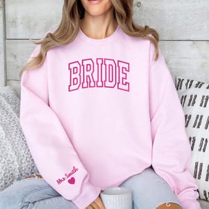 Custom Mrs. Embroidered Sweatshirt, Date On Sleeve, Name On Neckline, Wife Shirt, Future Mrs Hoodie, Engagement Gift, Bride To Be