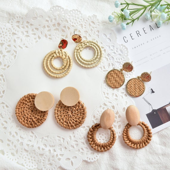 Rattan on sale hoop earrings