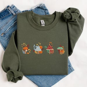 Mushroom Embroidered Sweatshirt, Mushroom Embroidered Tshirt Hoodie, Embroidered Crewneck, Gift For Her, Birthday Gift, Mother&#39;s Day Gift
