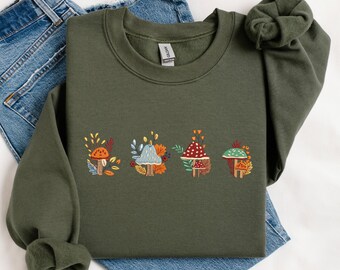 Paddenstoel geborduurd sweatshirt, paddenstoel geborduurde tshirt hoodie, geborduurde ronde hals, cadeau voor haar, verjaardagscadeau, Moederdagcadeau