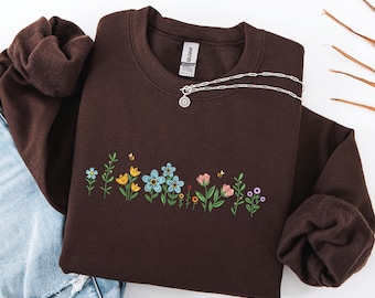 Wildflower Embroidered Sweatshirt Floral Tshirt Embroidered Crewneck Flower Shirt Embroidered Top Gift for Her, Mother's Day Gift