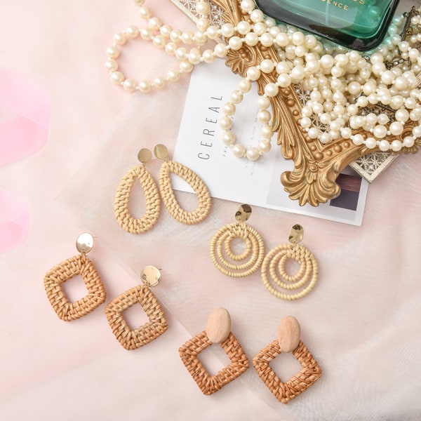 Rattan Earrings - Etsy