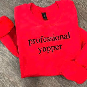 Professional Yapper Embroidered Sweatshirt Funny Meme Shirt, Funny Custom Crewneck, Coquette Tshirt, Gift for Her