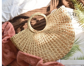 LARGE STRAW HANDBAG, handwoven top handle bag, women handbags, beach bags, Gifts for her, Eco friendly gifts