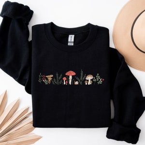 Embroidered Mushroom Sweatshirt, Bottany Hoodie Embroidered, Cottage Embroidery Tshirt, Forest Mushroom Crewneck Sweatshirt