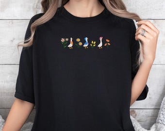 Embroidered Cute Goose Comfort Colors Shirt, Silly Goose Embroidered Tshirt, Goose  and Flower Shirt, Funny Shirt Gift