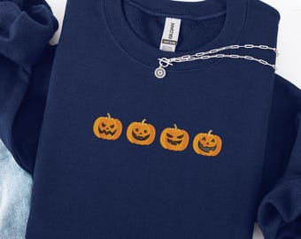 Felpa con ricamo di zucca, maglione di Halloween con faccia di Jack O' Lantern, pullover autunnale comodo, camicia con ricamo autunnale