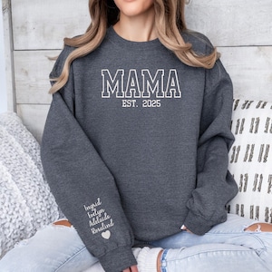 Custom Mama Embroidered Sweatshirt, Grandma Sweatshirt Embroidered, Grandma Gift, Gift for Mon, Mama Personalized Crewneck, Mother Day Gift