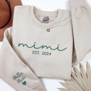 Custom Grandma Sweatshirt With Grandkids Names On Sleeve, Personalized Granny Hoodie, Grandma Outfit, Gigi Mimi Crewneck, Mothers Day Gift