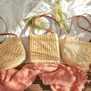 MINI STRAW BAGS, handwoven straw bags, water hyacinth bags, straw crossbody bag, mini straw shoulder bags