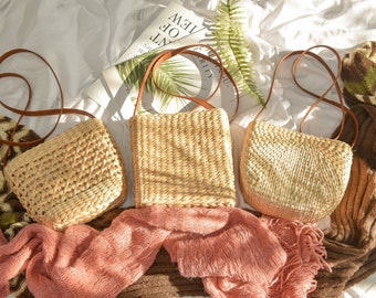 MINI STRAW BAGS, handwoven straw bags, water hyacinth bags, straw crossbody bag, mini straw shoulder bags