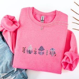 Mushroom Sweatshirt Embroidered Tshirt, Botany Embroidered Shirt, Embroidered Mushroom Crewneck
