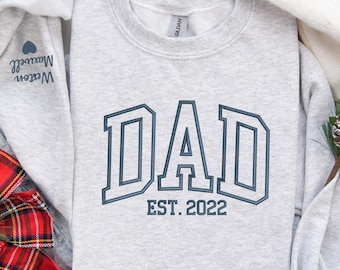 Moletom bordado personalizado para o pai, ano da Páscoa com nomes dos filhos na manga, camiseta personalizada para o pai, presente para um novo pai, presente de Natal para ele