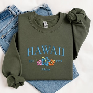 Hawaii Embroidered Sweatshirt, Embroidered Hawaii Aloha State, Hawaii Shirt, Vacation Sweatshirt, Beach Vibes Sweatshirt