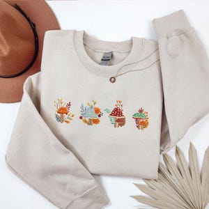 Mushroom Embroidered Sweatshirt, Mushroom Embroidered Tshirt Hoodie, Embroidered Crewneck, Gift For Her, Birthday Gift, Mother&#39;s Day Gift