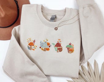 Paddenstoel geborduurd sweatshirt, paddenstoel geborduurde tshirt hoodie, geborduurde ronde hals, cadeau voor haar, verjaardagscadeau, Moederdagcadeau