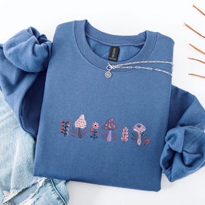 Mushroom Sweatshirt Embroidered Tshirt, Botany Embroidered Shirt, Embroidered Mushroom Crewneck