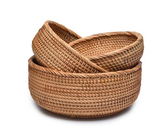 RATTAN KITCHEN BASKETS, Set of 3, multi-purpose kitchen baskets, kitchen gifts, gift for home, fruit baskets, fresh produce baskets