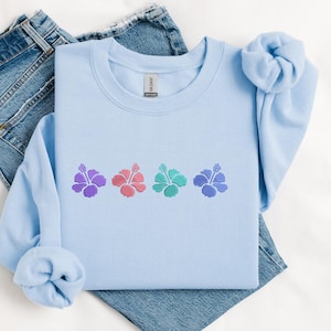 Hawaii Embroidered Crewneck Hibiscus Flower Hawaii Summer Vibes Beach Shirt, Hibiscus Floral Hawaii Beach Vacation Tshirt