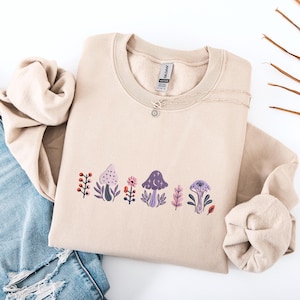 Mushroom Sweatshirt Embroidered Tshirt, Botany Embroidered Shirt, Embroidered Mushroom Crewneck