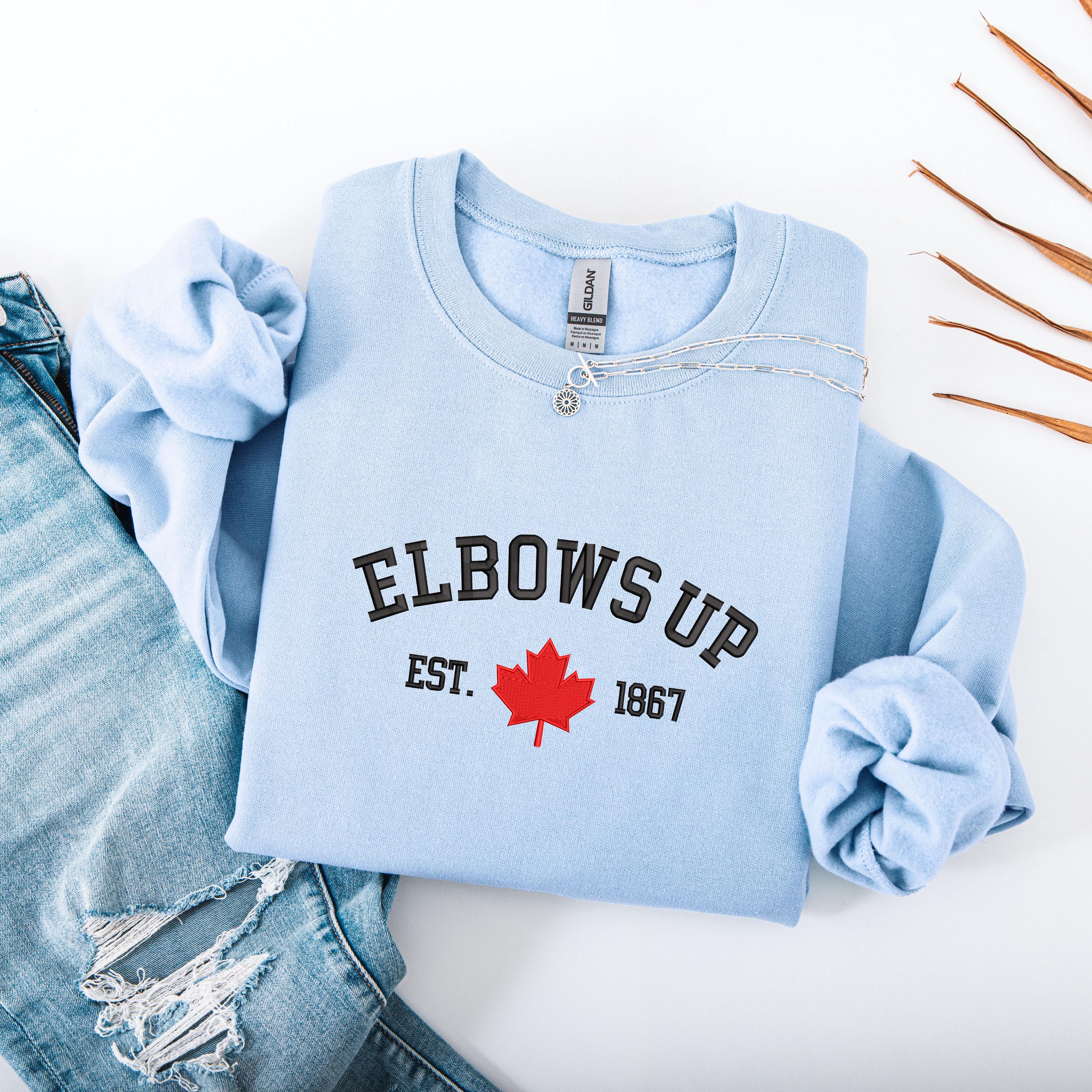 Canada Maple Leaf Sweatshirt - Elbows Up EST 1867 Shirt - Gildan Unisex Crewneck or Hoodie - Canadian Pride Gift - Retro College Style