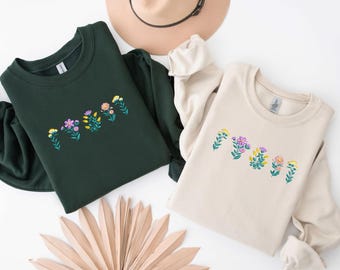 Wildflower Embroidered Sweatshirt Floral Tshirt Embroidered Crewneck Flower Shirt Embroidered Top Gift for Her, Mother's Day Gift