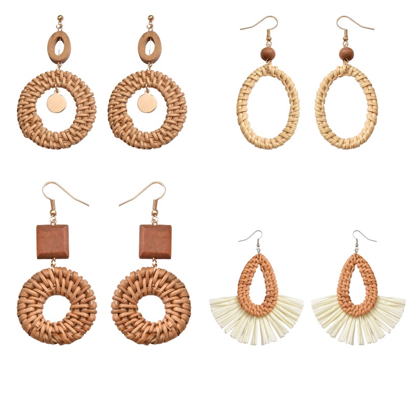 Rattan Earrings - Etsy